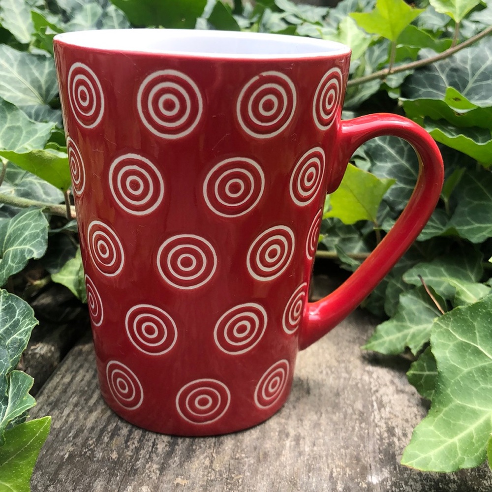 Gibson Everyday China White & Red Ceramic Mug with Decorative circles
